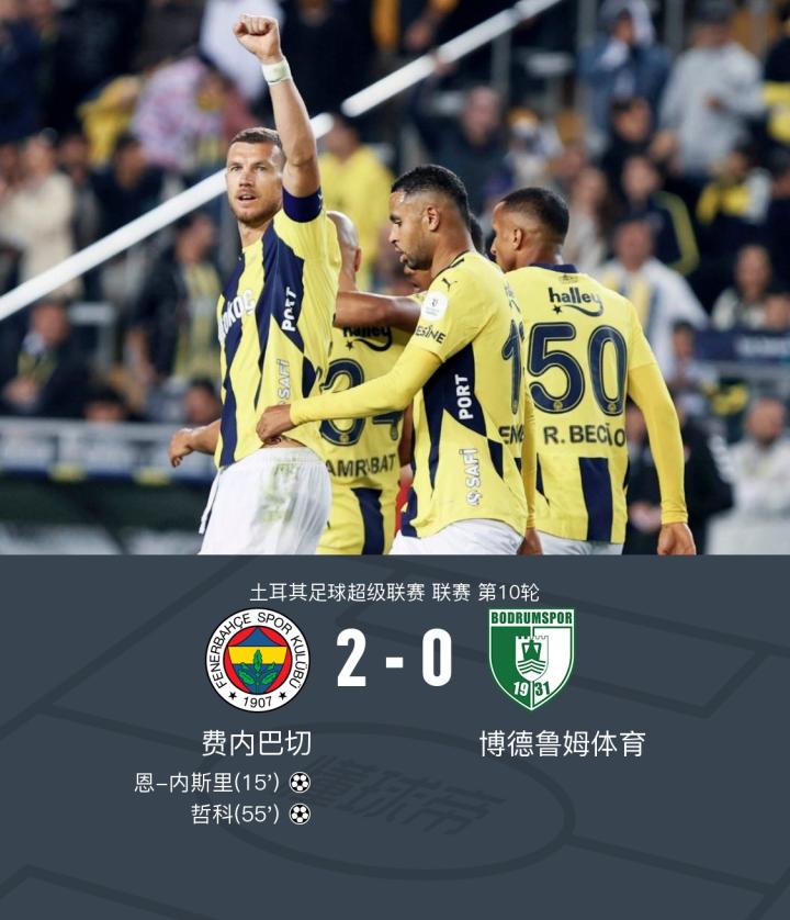 費(fèi)內(nèi)巴切2-0博德魯姆體育，恩-內(nèi)斯里、哲科建功