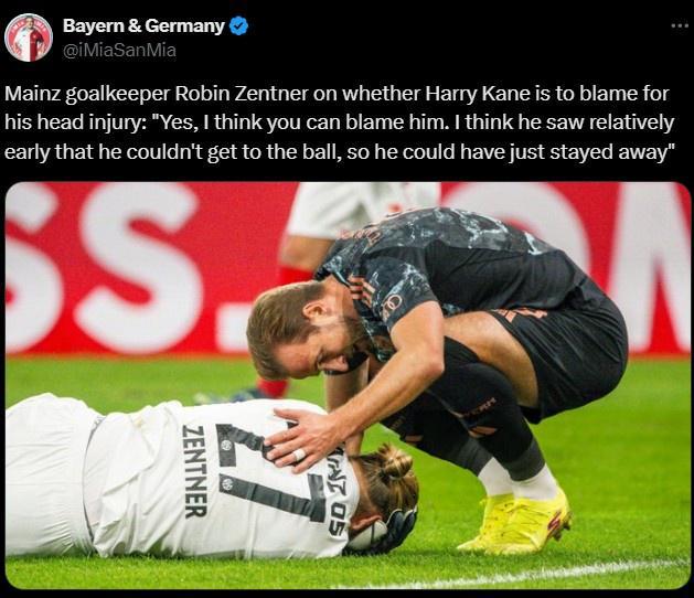 美因茨門將傷因凱恩爭(zhēng)球所致