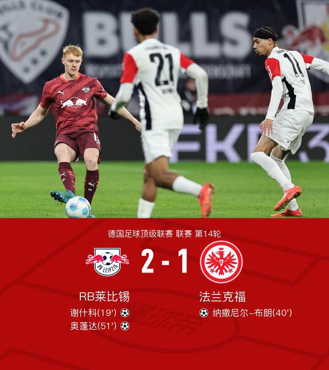 萊比錫勝法蘭克福，謝什科奧蓬達(dá)破門，納撒尼爾-布朗進(jìn)球