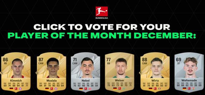 德甲12月最佳候選：基米希、穆西亞拉、維爾茨