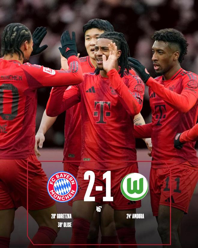 拜仁狼堡半場戰(zhàn)報：射門數13-3，射正8-1，門將未撲救。