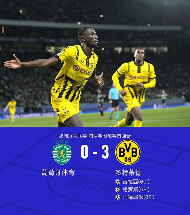 多特客場大勝，吉拉西傳射，阿德耶米破門，3-0勝葡萄牙體育。