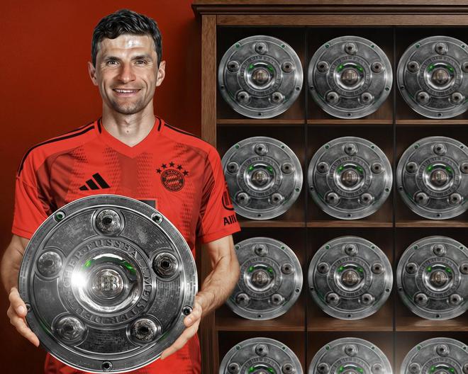 德甲冠軍榜：穆勒13冠領(lǐng)跑，諾伊爾12冠次之。